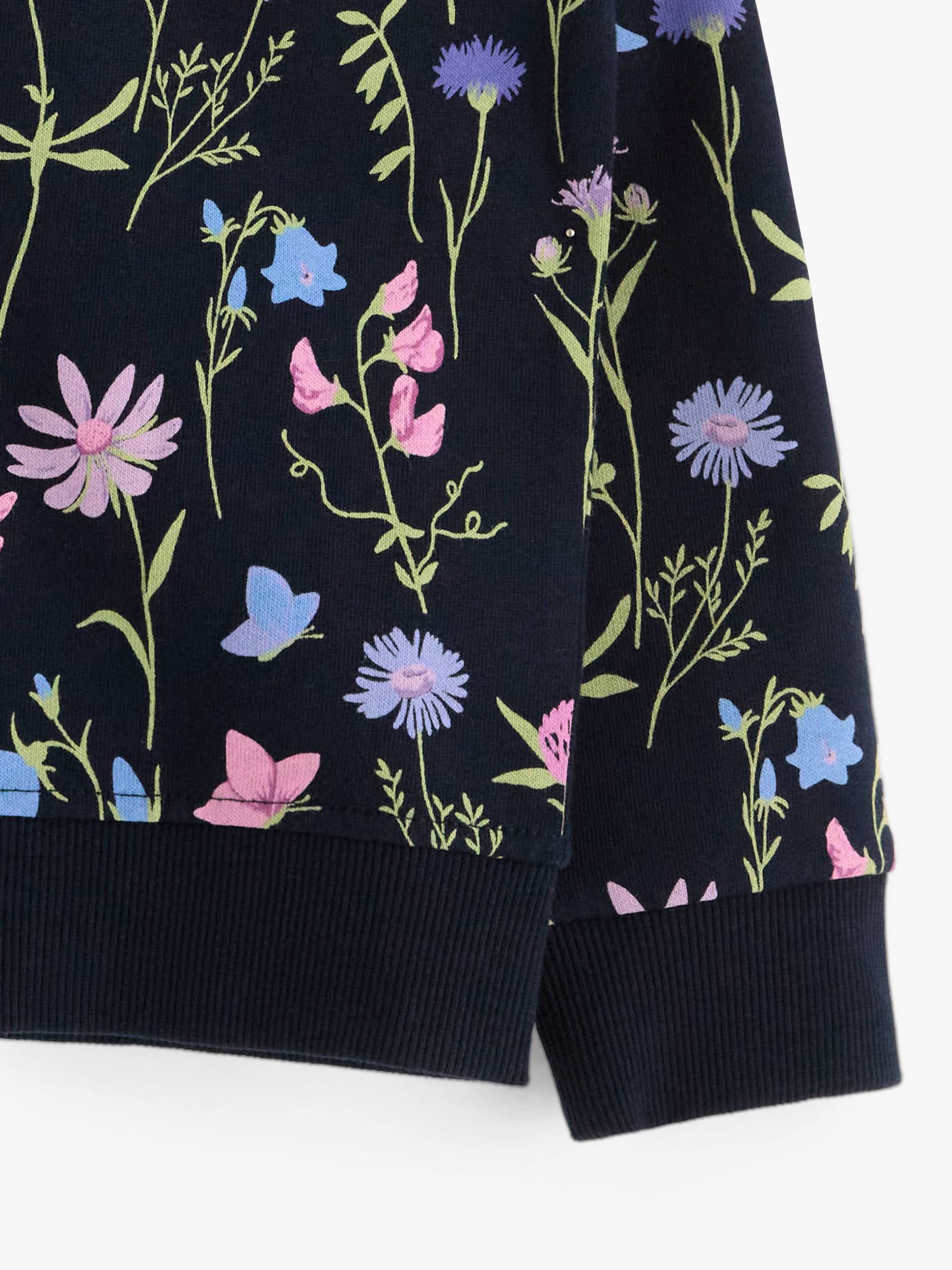 Lindex Kids' Organic Cotton Floral Print Zip Through Bomber Jacket, Dark Navy, 2-4 years