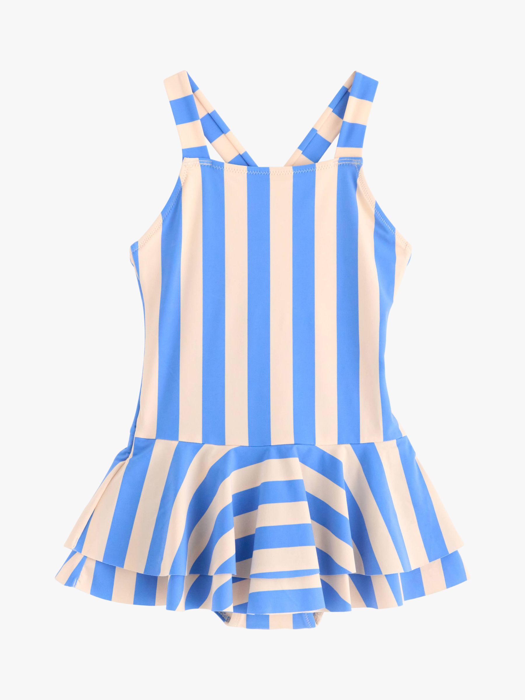 Lindex Baby Striped Skirted Swimsuit, Dusty Blue/Beige, 12-24 months