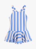 Lindex Baby Striped Skirted Swimsuit, Dusty Blue/Beige