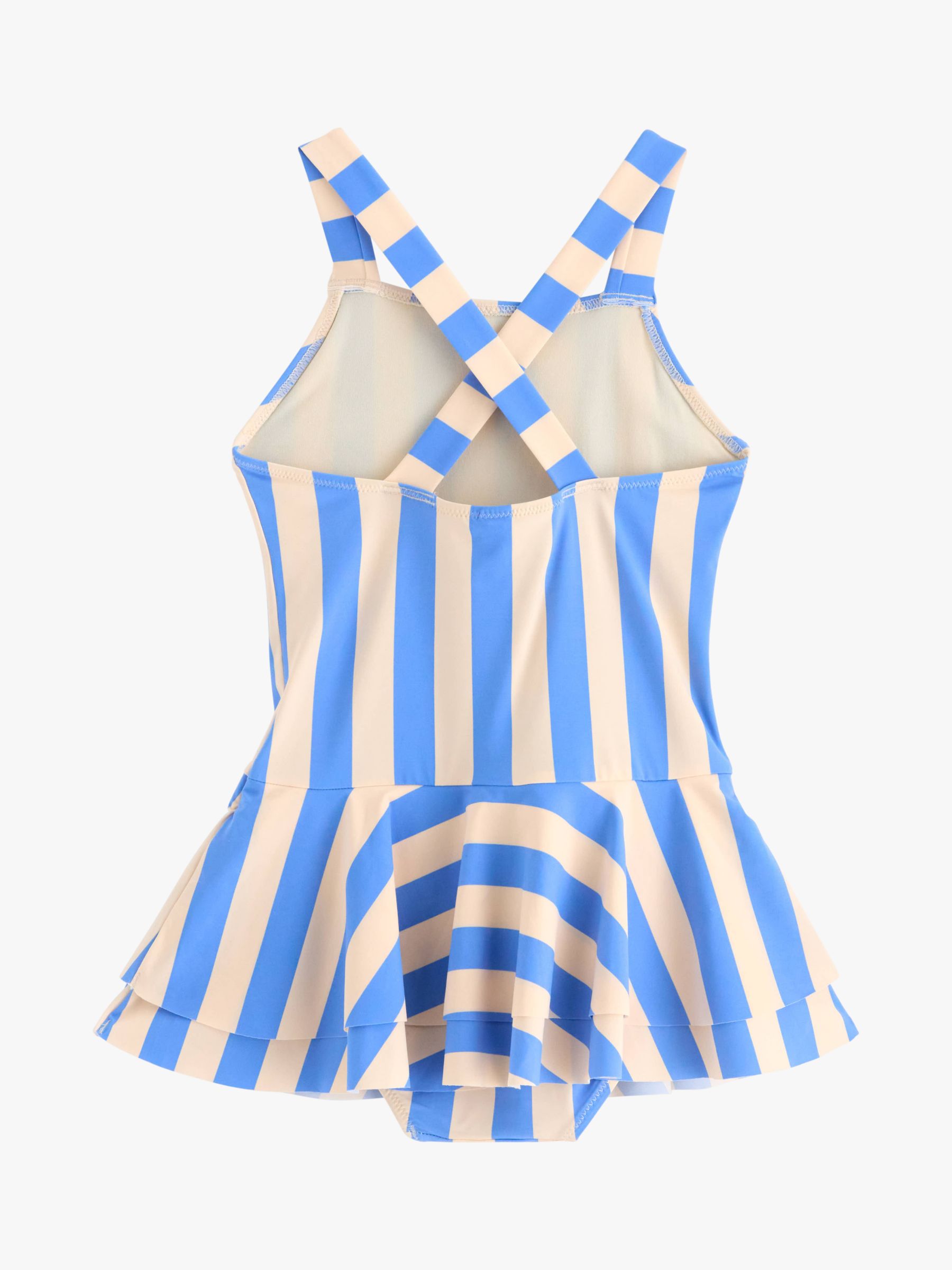 Lindex Baby Striped Skirted Swimsuit, Dusty Blue/Beige, 12-24 months