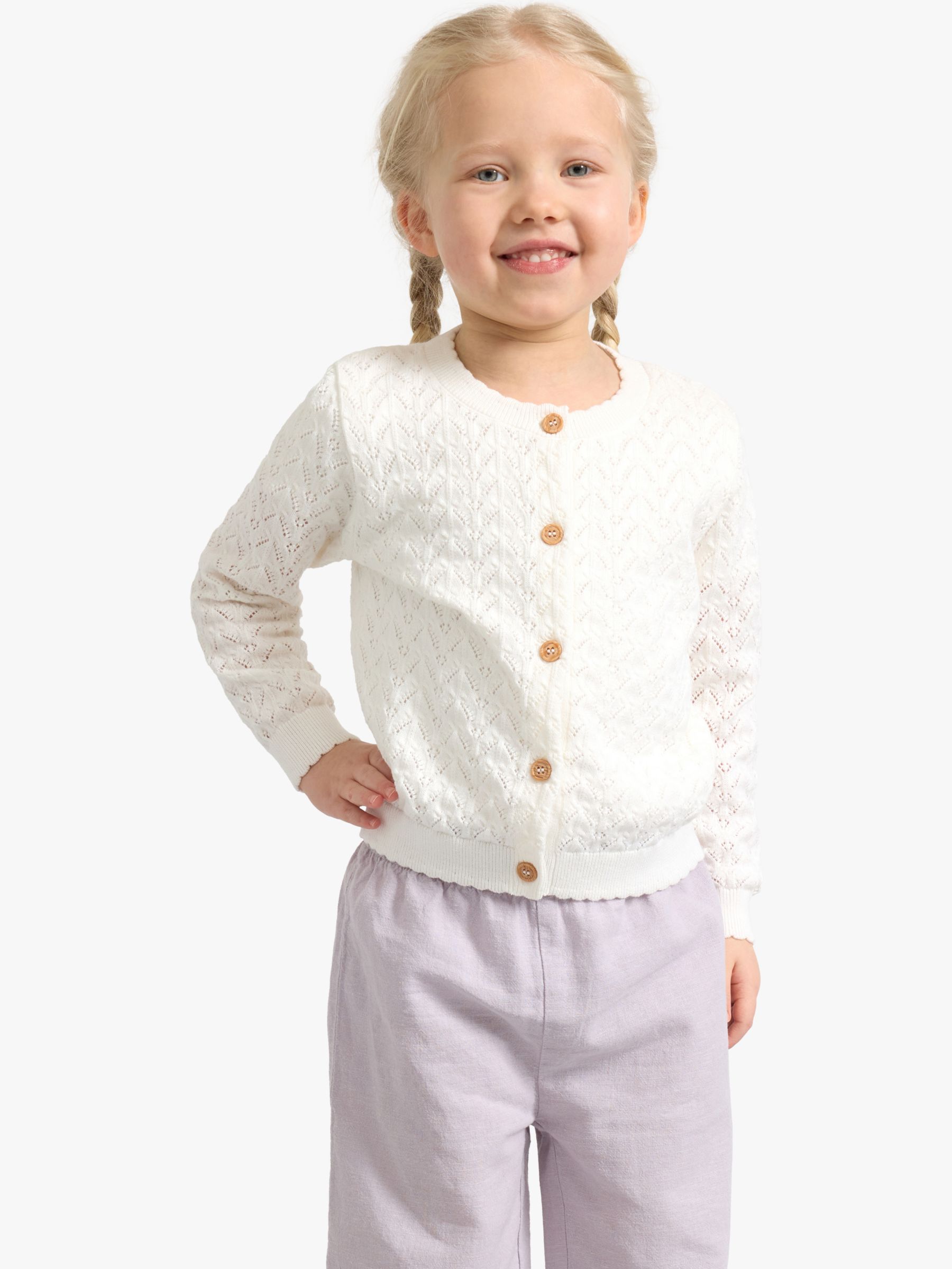 Lindex Kids' Pattern Knit Cardigan, Off White, 2-4 years