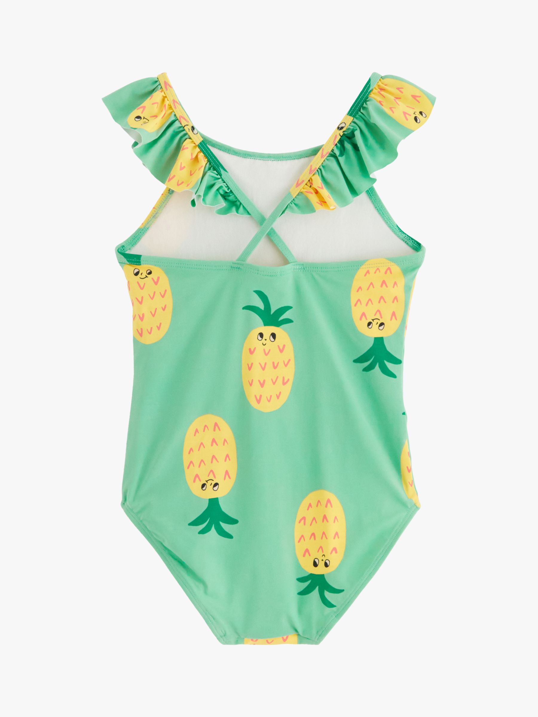 Lindex Kids' Fun Pineapple Cross Strap Flounce Swimsuit, Light Green, 4-6 years