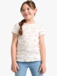 Lindex Kids' Organic Cotton Floral Print Pointelle Short Sleeve Top, Light Dusty White