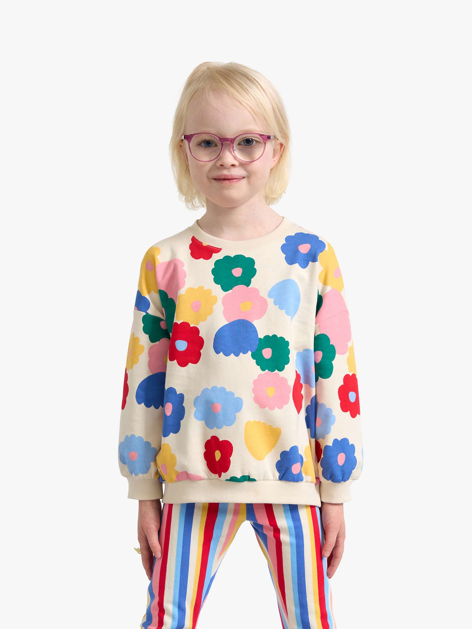 Buy Lindex Kids' Organic Cotton Floral Print Sweatshirt, Light Beige Online at johnlewis.com