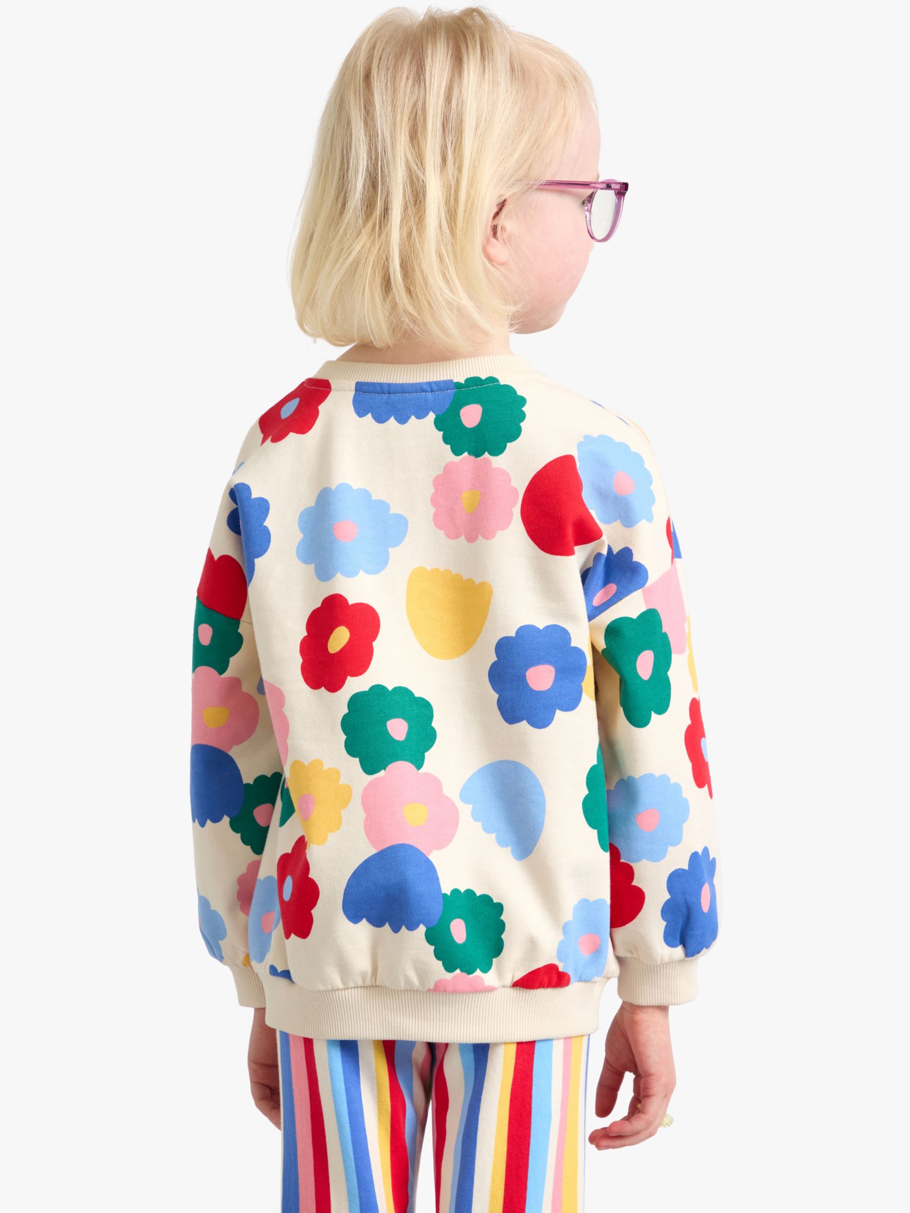 Lindex Kids' Organic Cotton Floral Print Sweatshirt, Light Beige, 7-8 years