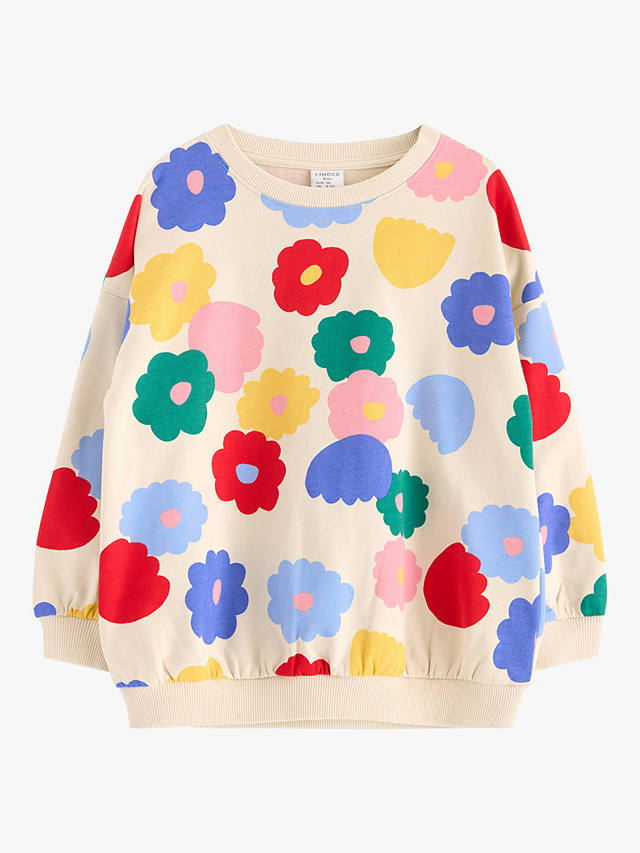 Lindex Kids' Organic Cotton Floral Print Sweatshirt, Light Beige