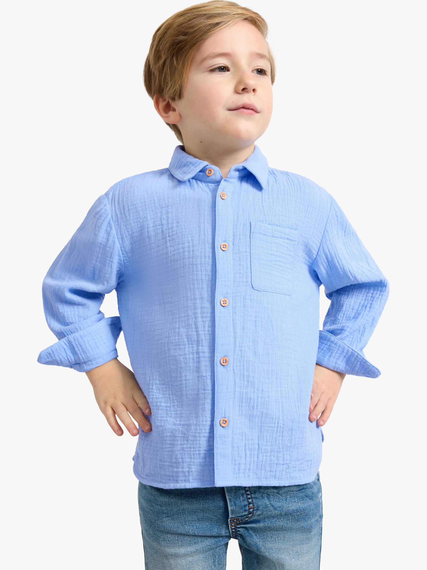 Lindex Kids' Organic Cotton Double Weave Shirt, Light Blue, 5-6 years