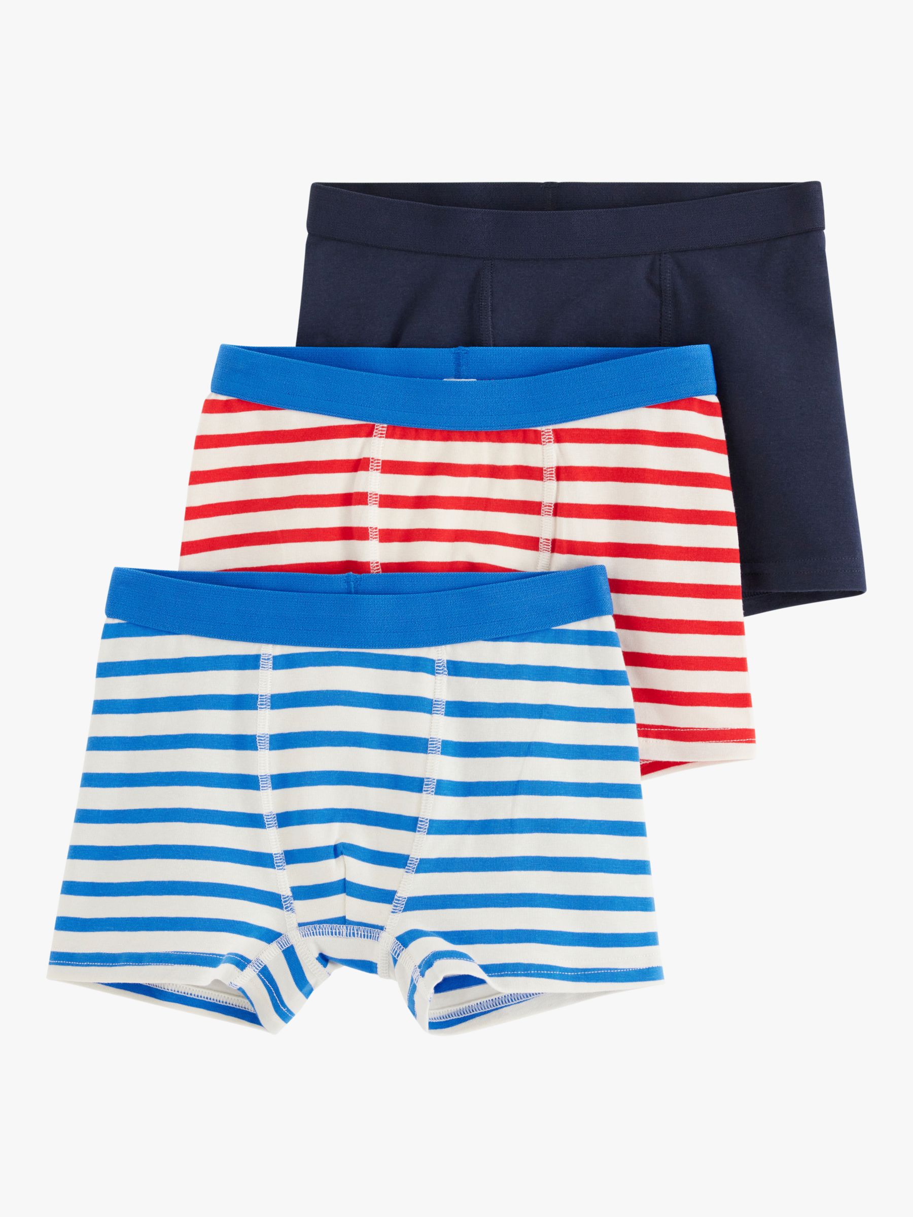 Lindex Kids' Striped Boxers, Pack of 3, Red/Blue/White, 6-8 years