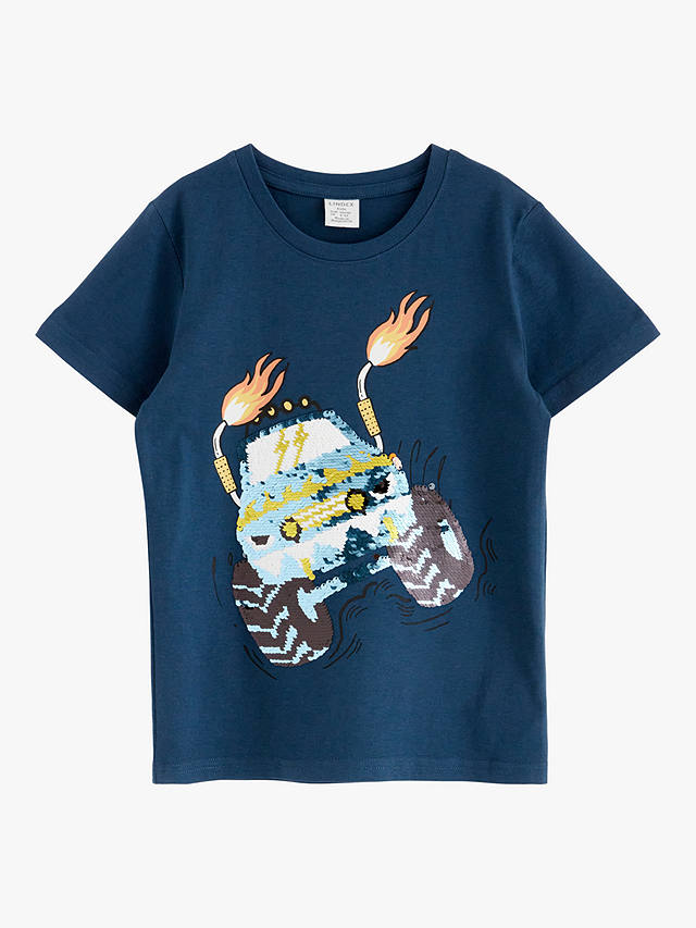 Lindex Kids' Monster Truck  Reversible Sequin Short Sleeve T-Shirt, Dark Blue