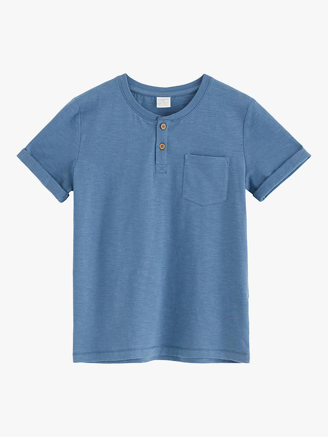 Lindex Kids' Organic Cotton Essential Short Sleeved Button Top, Dusty Blue