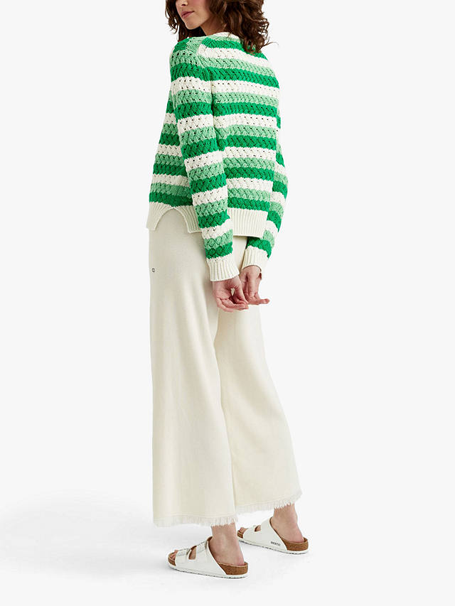 Chinti & Parker Crochet Stripe Cardigan, Green/Cream