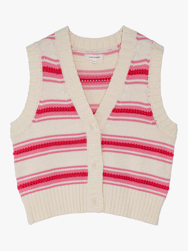 Chinti & Parker Crochet Vest Cardigan, Pink/Cream