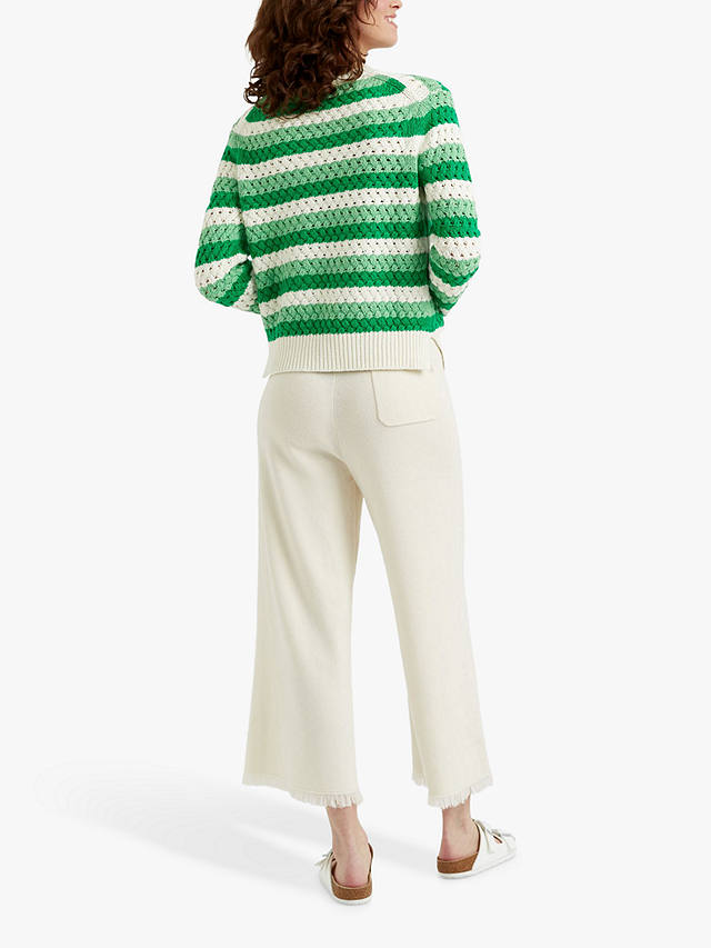 Chinti & Parker Crochet Stripe Jumper, Green/Cream