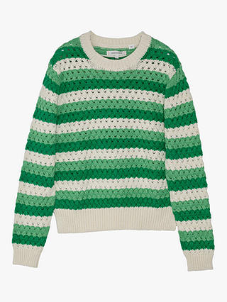 Chinti & Parker Crochet Stripe Jumper, Green/Cream