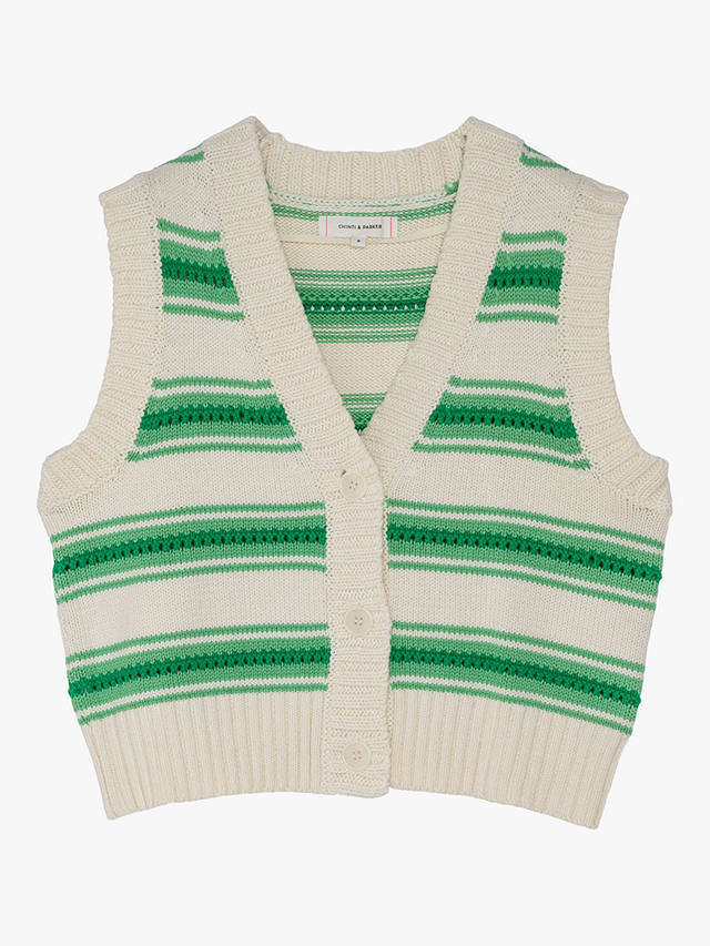 Chinti & Parker Crochet Vest Cardigan, Green/Cream