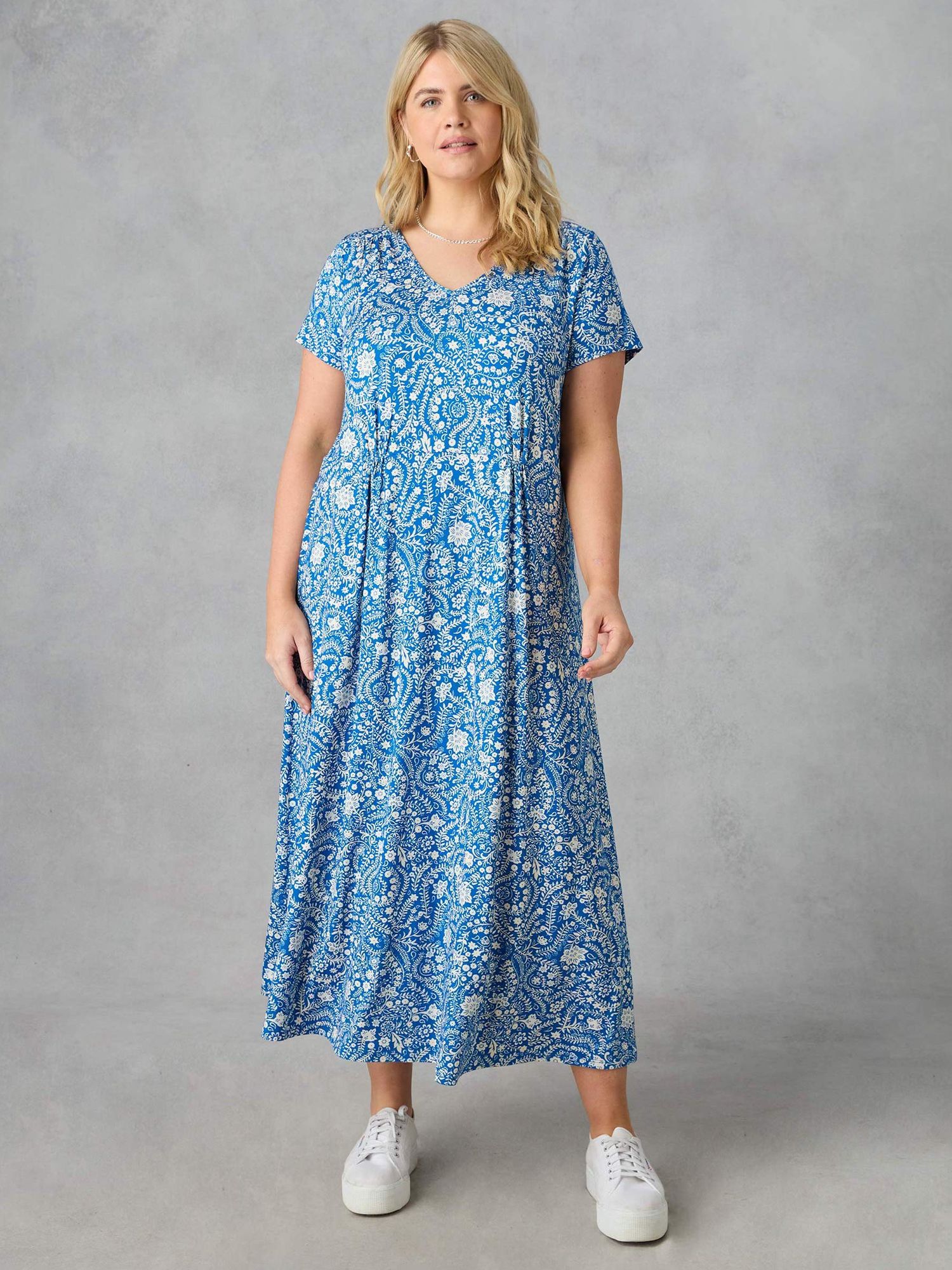 Live Unlimited Paisley Print V-Neck Midi Dress, Blue/White, 12