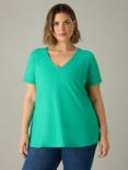 Live Unlimited Curve Cotton Slub V-Neck T-Shirt, Green