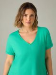 Live Unlimited Curve Cotton Slub V-Neck T-Shirt, Green