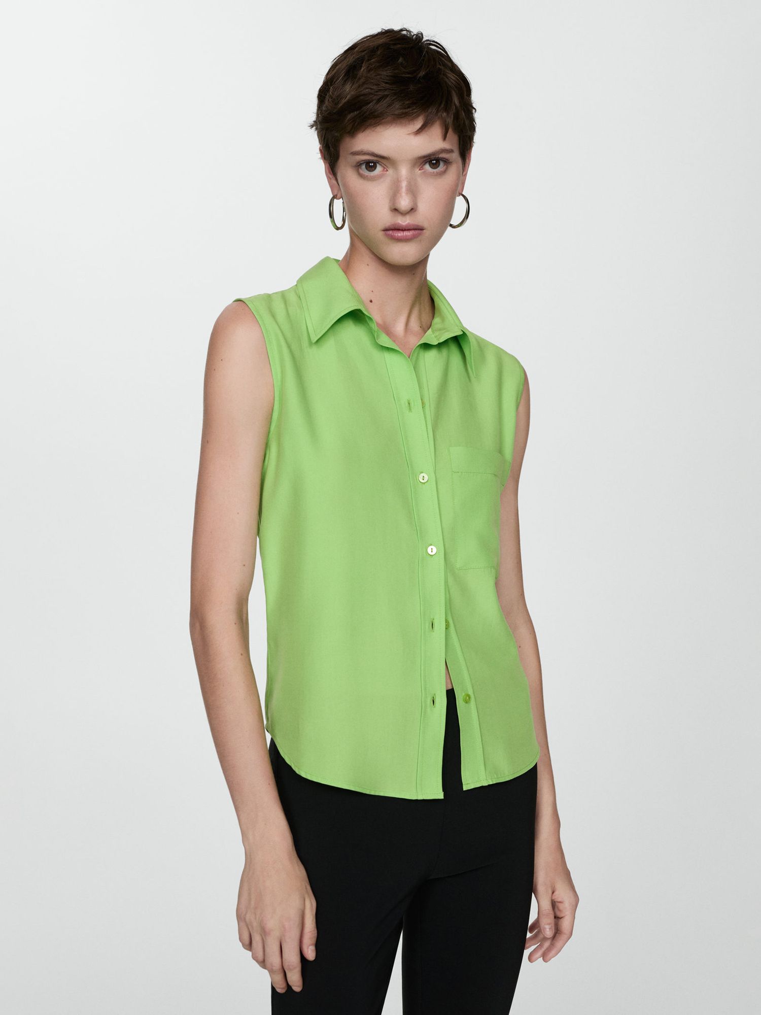 Mango Lim Lyocell Sleeveless Shirt, Green, 10