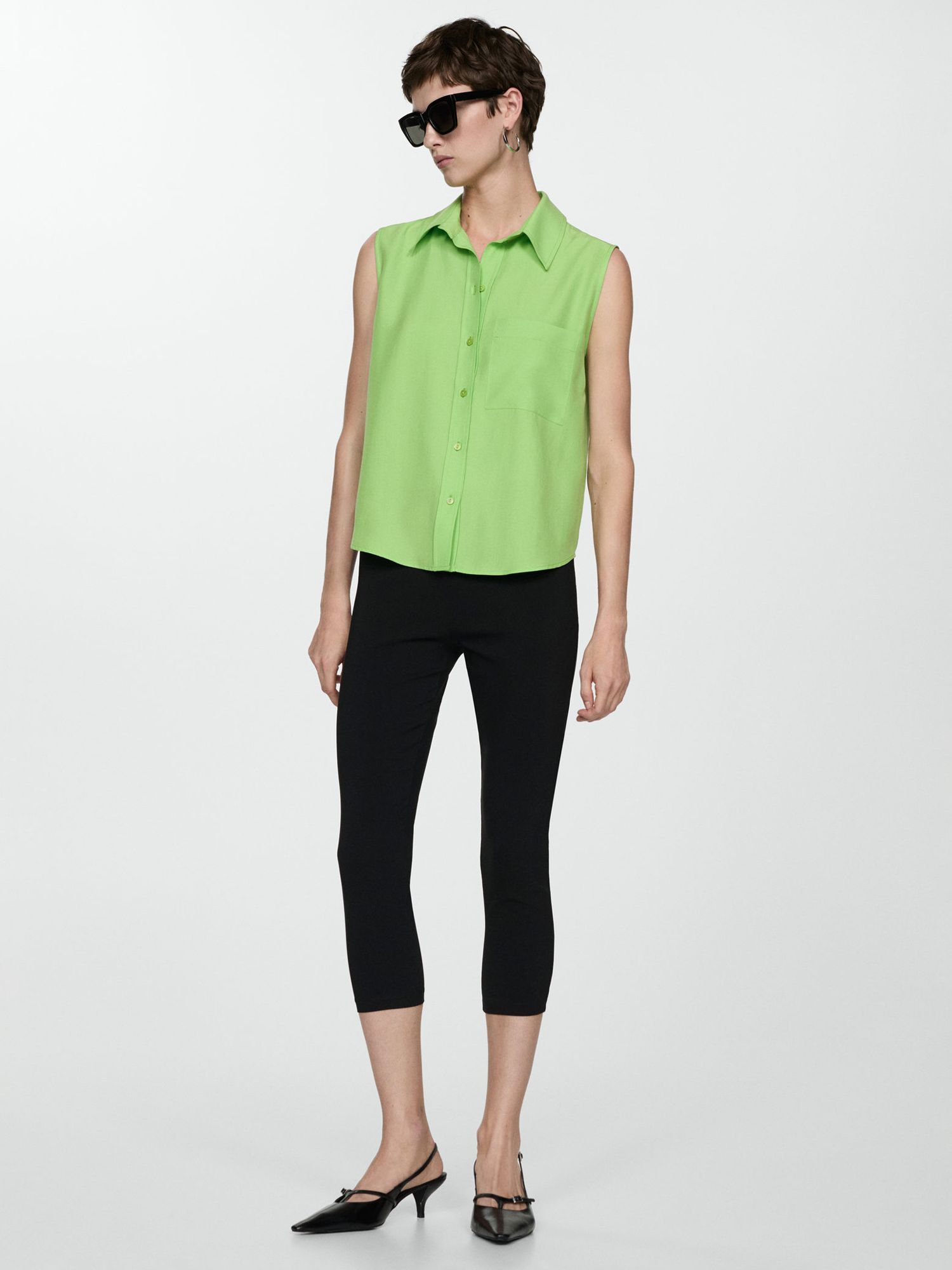 Mango Lim Lyocell Sleeveless Shirt, Green, 10