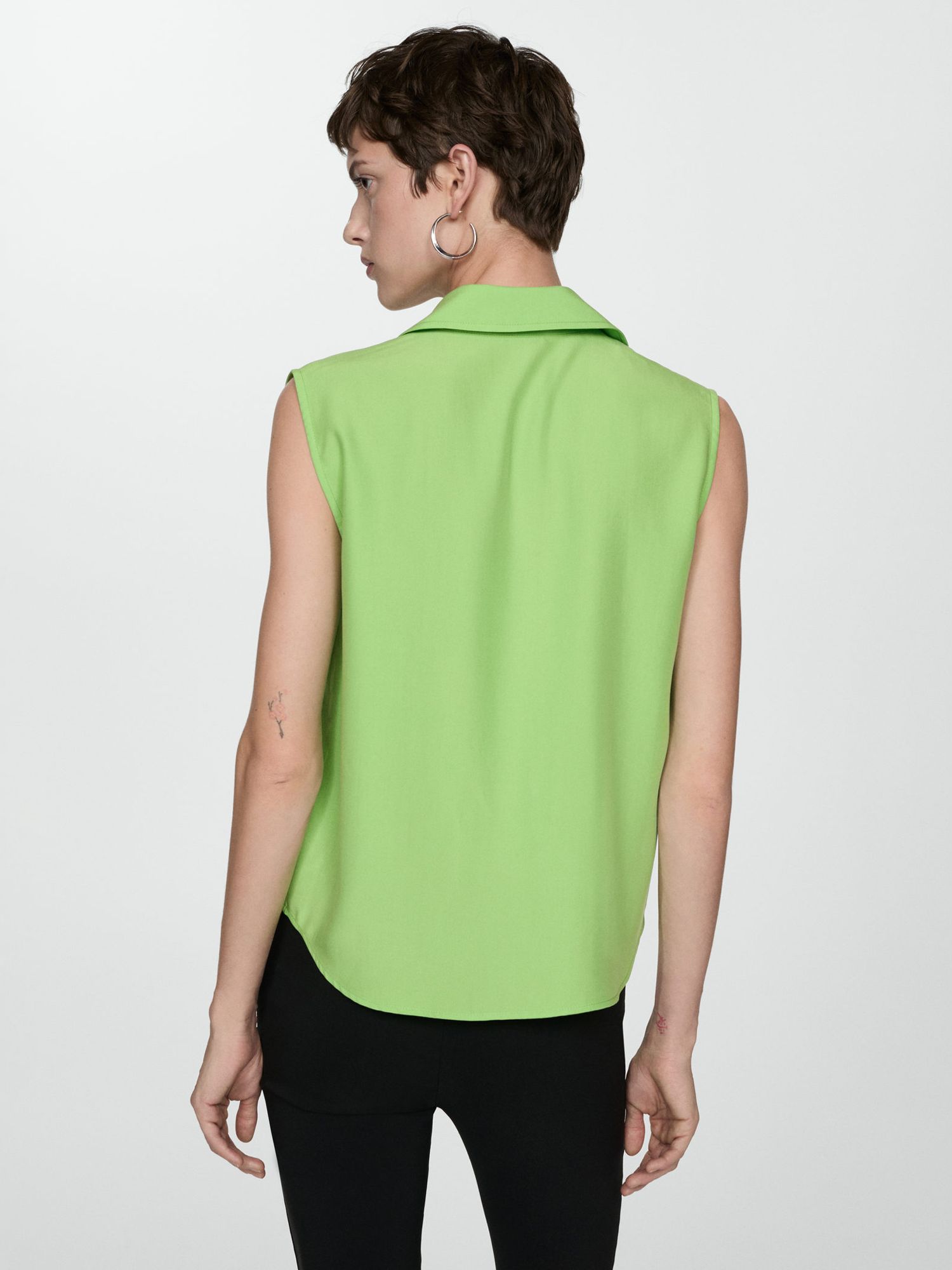 Mango Lim Lyocell Sleeveless Shirt, Green, 10