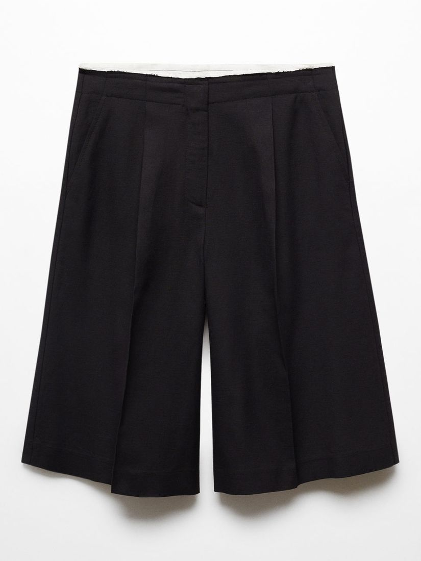 Mango Lago Linen Blend Bermuda Shorts, Black, 10