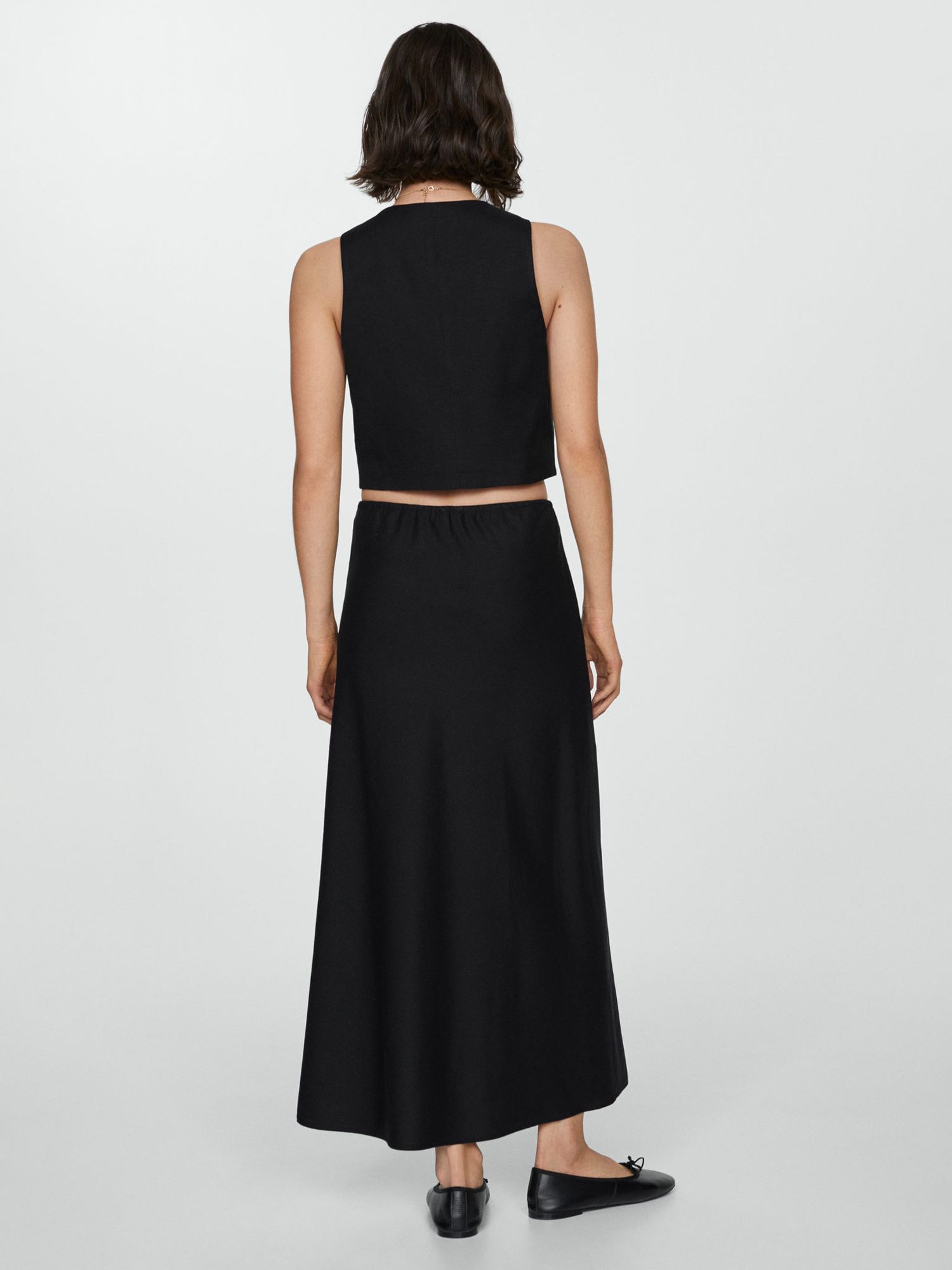 Mango Lago Linen Blend Maxi Skirt, Black at John Lewis & Partners