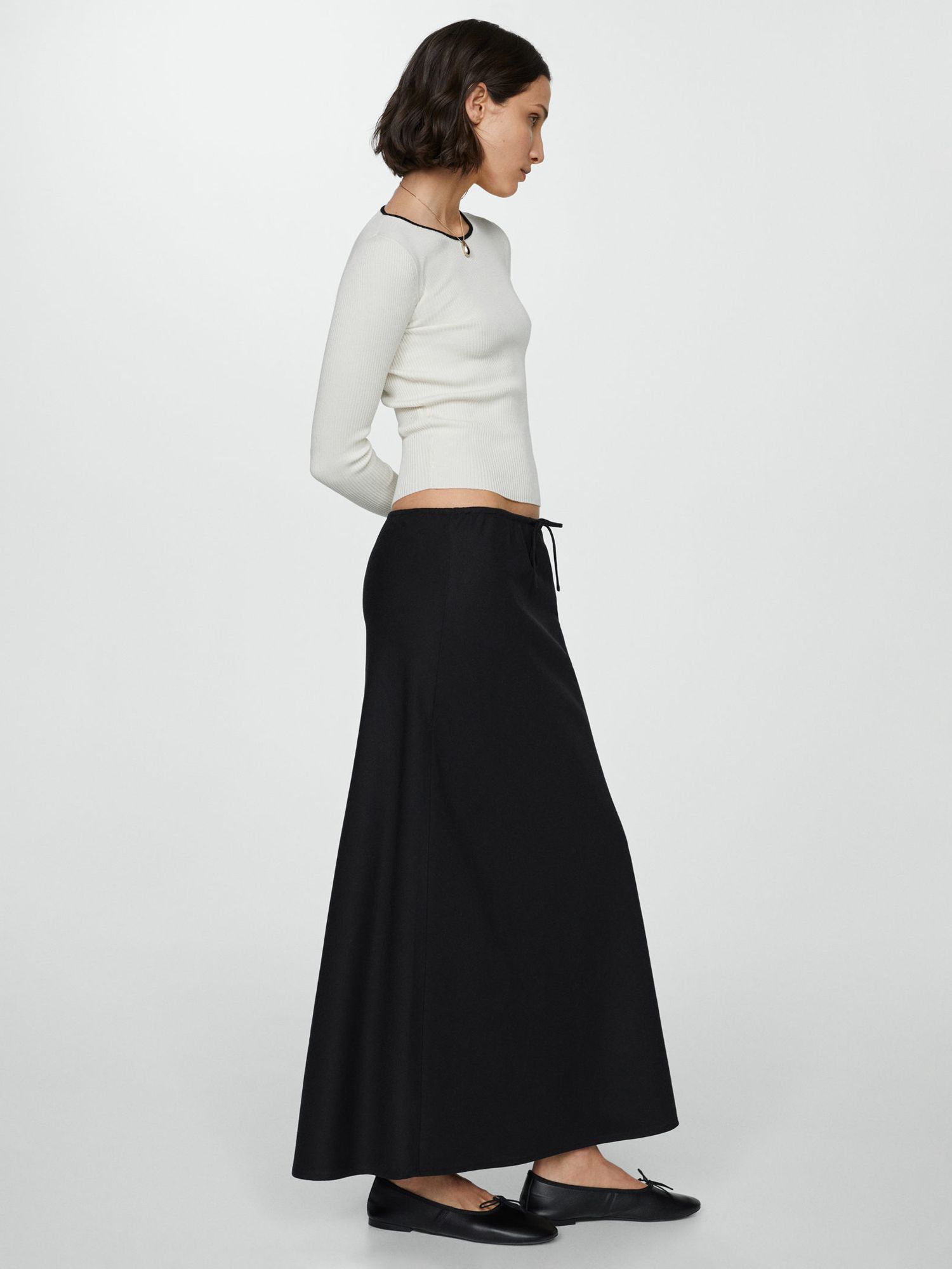 Mango Lago Linen Blend Maxi Skirt, Black, L