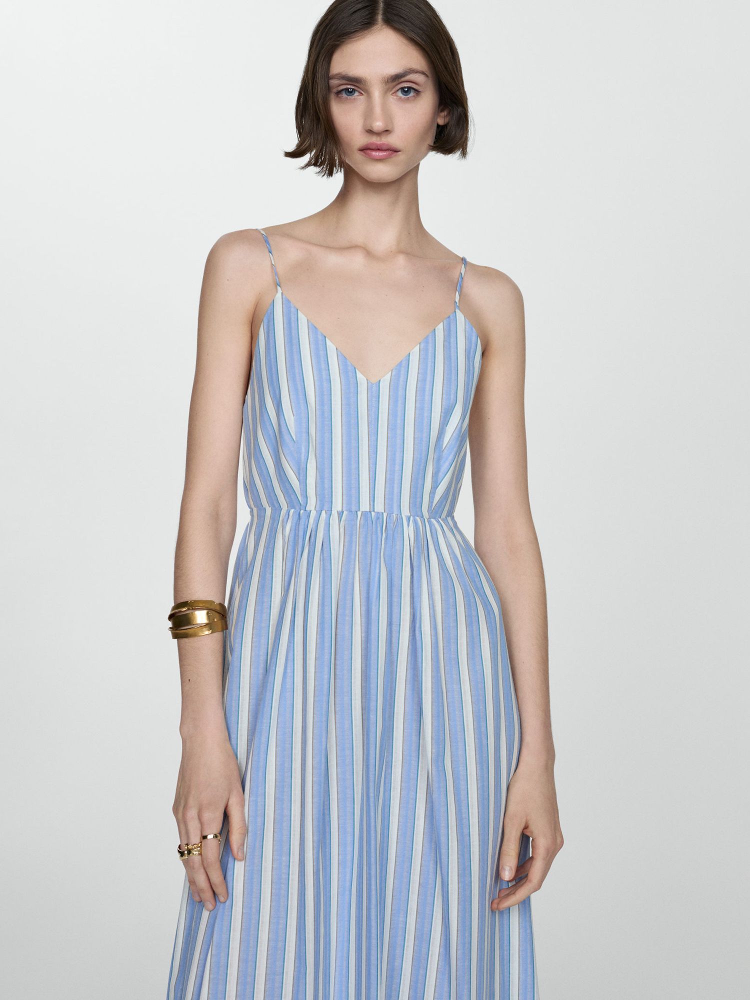Mango Cristi Cut-Out Striped Maxi Dress, Pastel Blue, 10