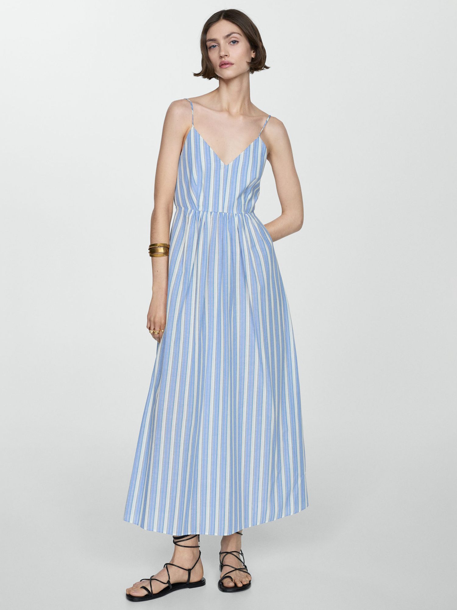 Mango Cristi Cut-Out Striped Maxi Dress, Pastel Blue, 10