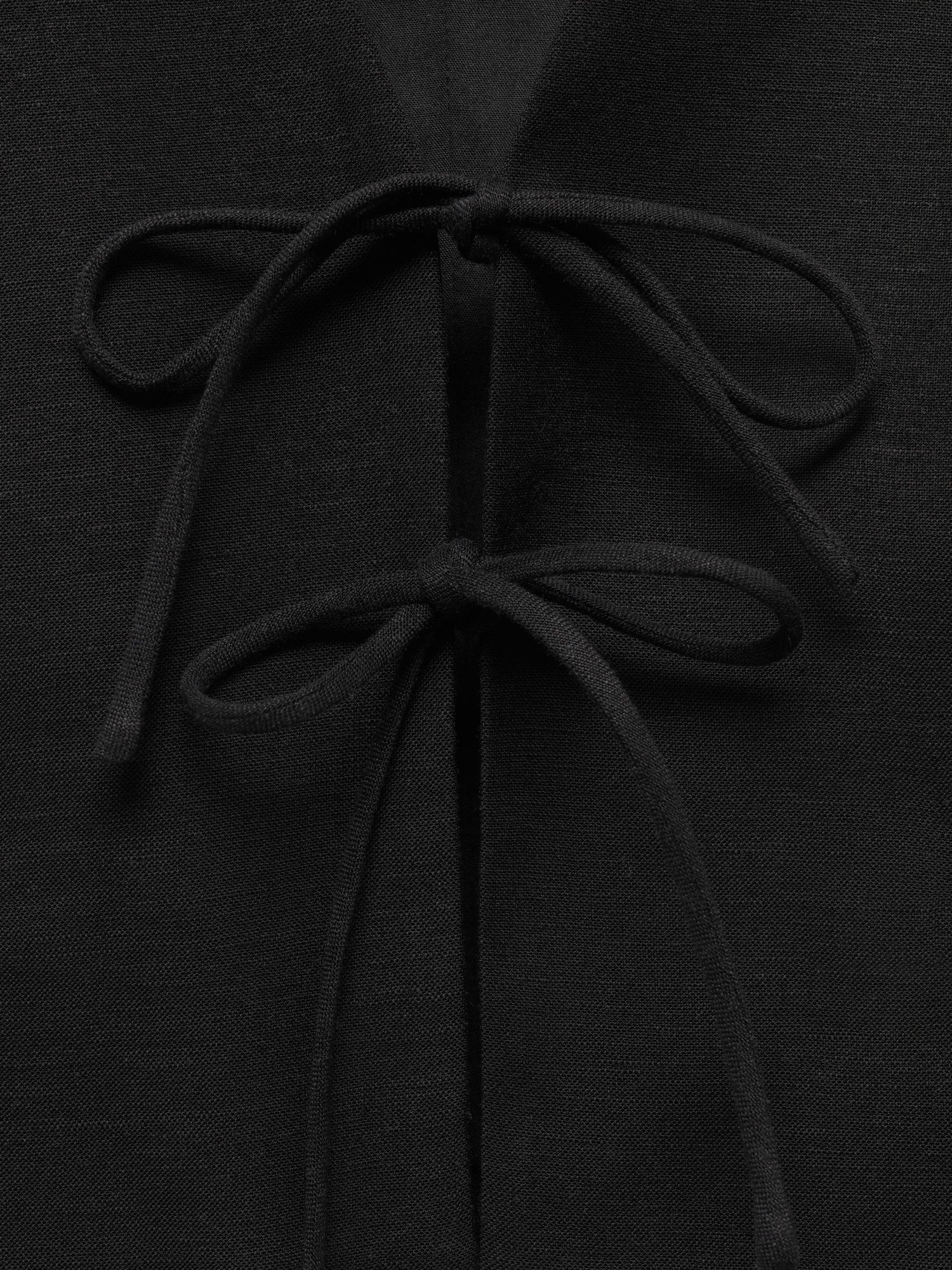 Mango Lago Linen Blend Tie Closure Waistcoat, Black, XXS
