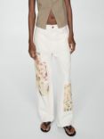Mango Nina Floral Patchwork Jeans, White/Multi