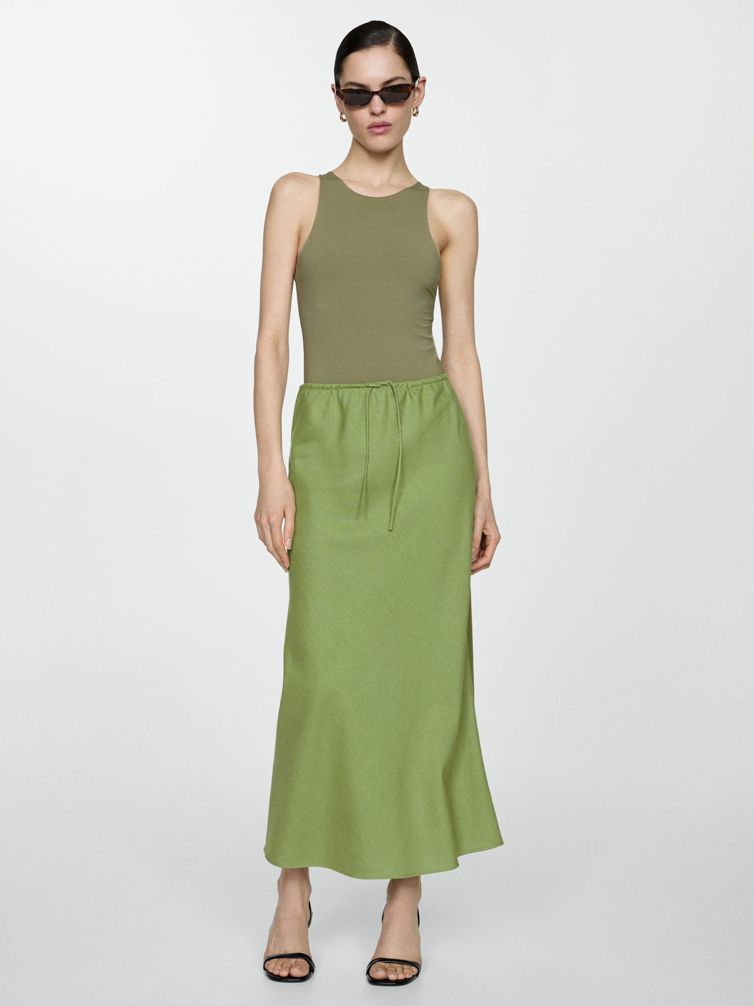 Mango Lago Linen Blend Maxi Skirt, Green at John Lewis & Partners