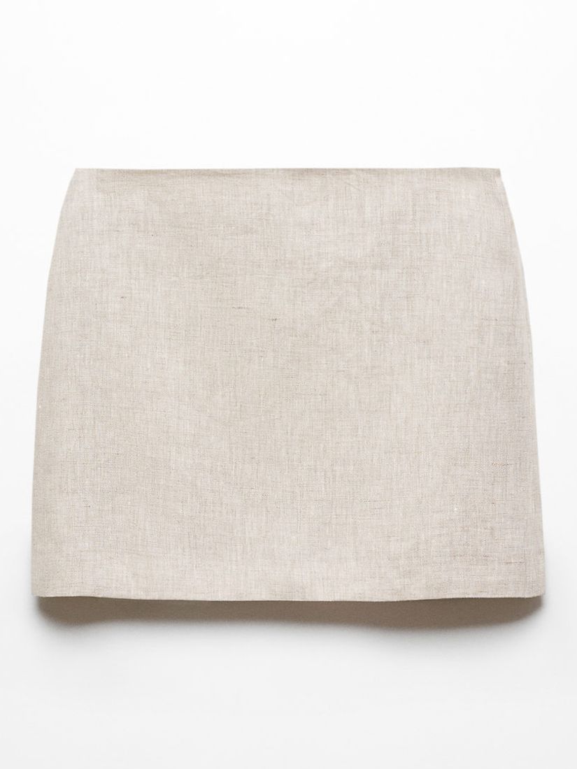 Mango Rodas Linen Mini Skirt, Light Pastel Grey, L