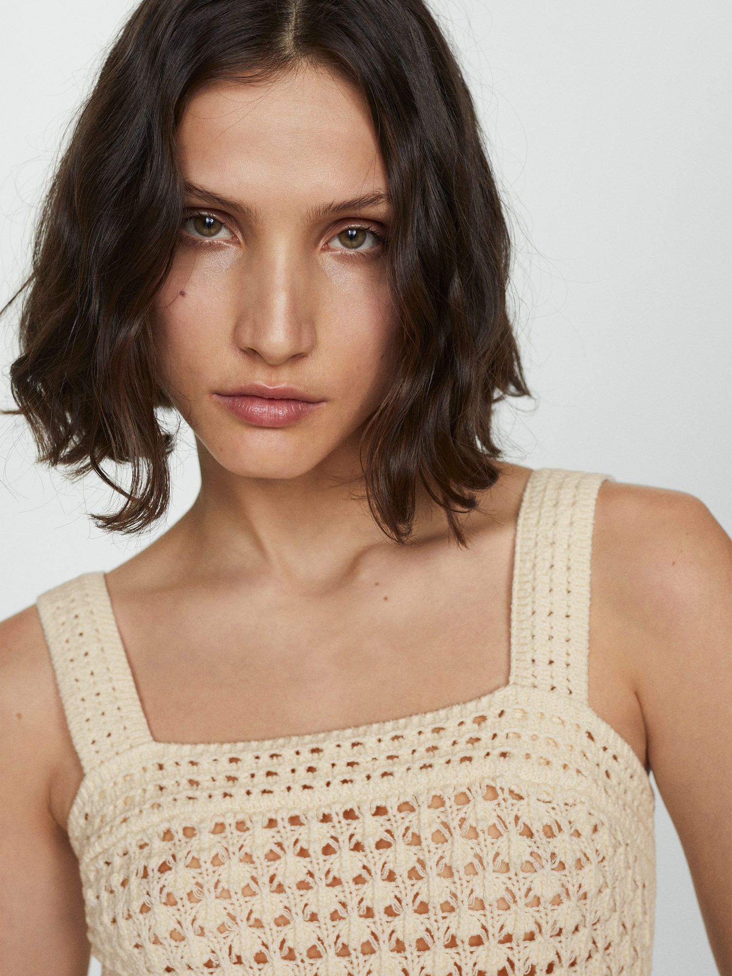 Buy Mango Crochet Top, Light Beige Online at johnlewis.com