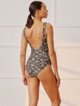 Albaray Brushstroke Print Swimsuit, Cream/Brown