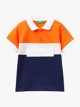Benetton Kids' Logo Colour Block Polo Shirt, Coral