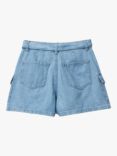 Benetton Kids' Tie Waist Denim Cargo Shorts, Blue