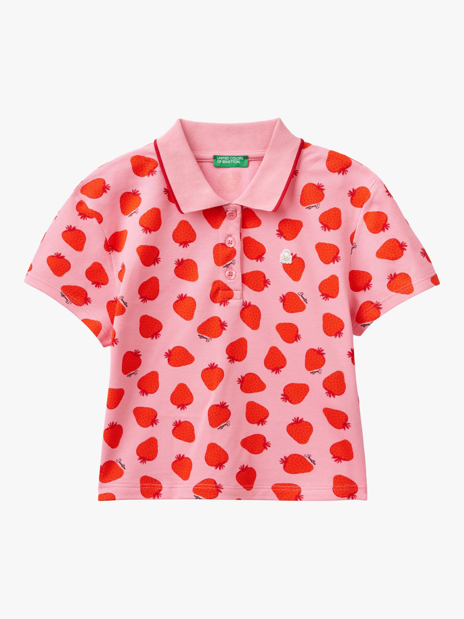 Benetton Kids' Short Sleeve Strawberry Polo Shirt, Multicolor, 6-7 years