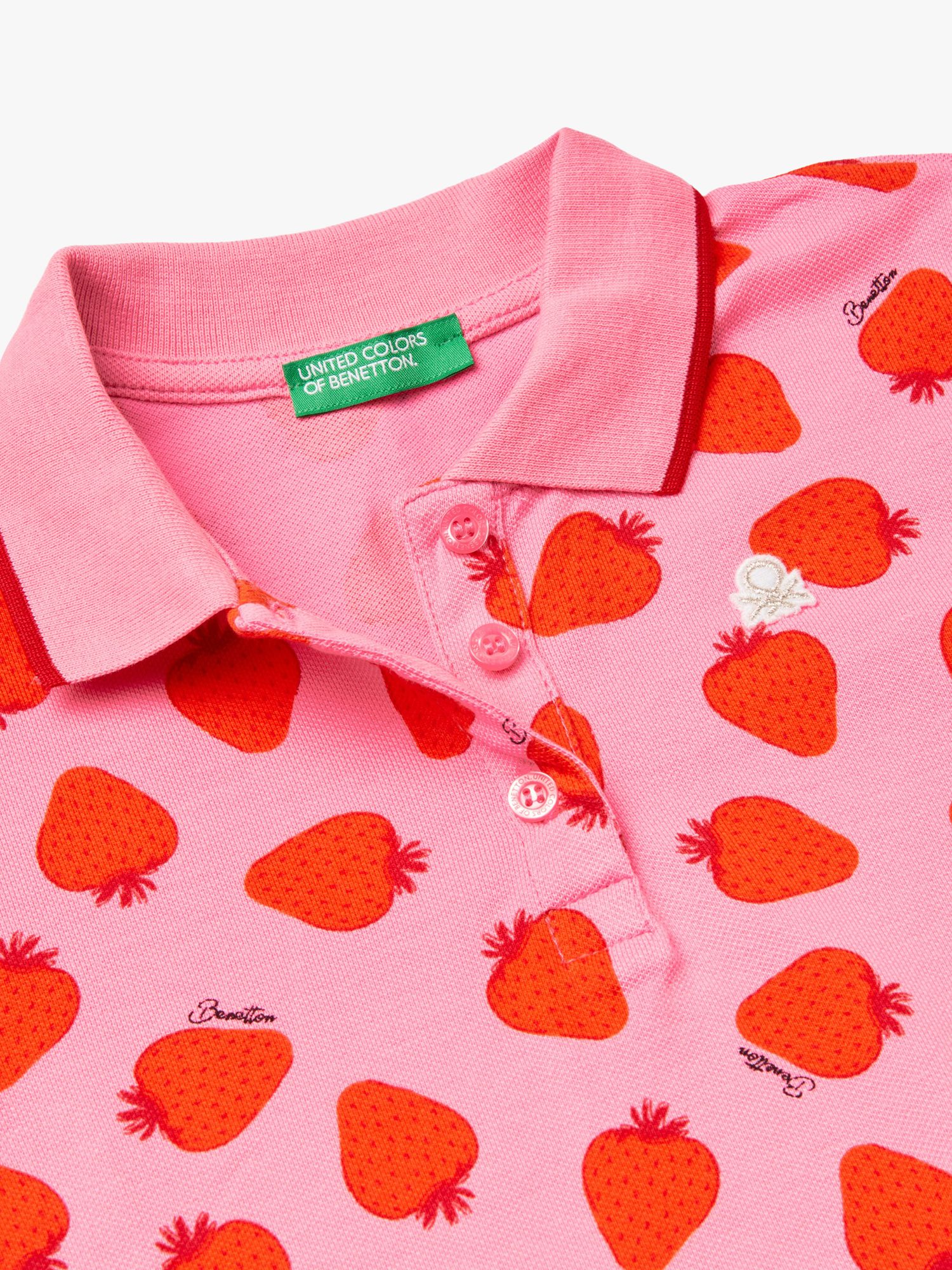 Benetton Kids' Short Sleeve Strawberry Polo Shirt, Multicolor, 3-4 years