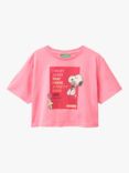 Benetton Kids' Peanuts Short Sleeve Boxy T-Shirt, Pink
