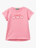Benetton Kids' Heart Short Sleeve T-Shirt, Pink