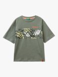 Benetton Kids' Leaves Stencil Print Short Sleeve T-Shirt, Olive Green