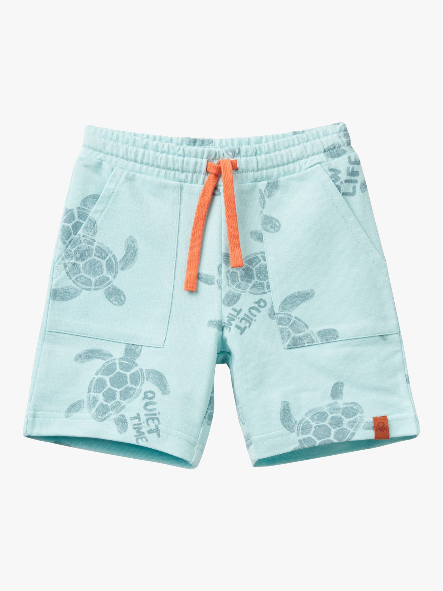 Benetton Kids' Turtle Print Fleece Drawstring Bermuda Shorts, Blue/Multi, 3-4 years