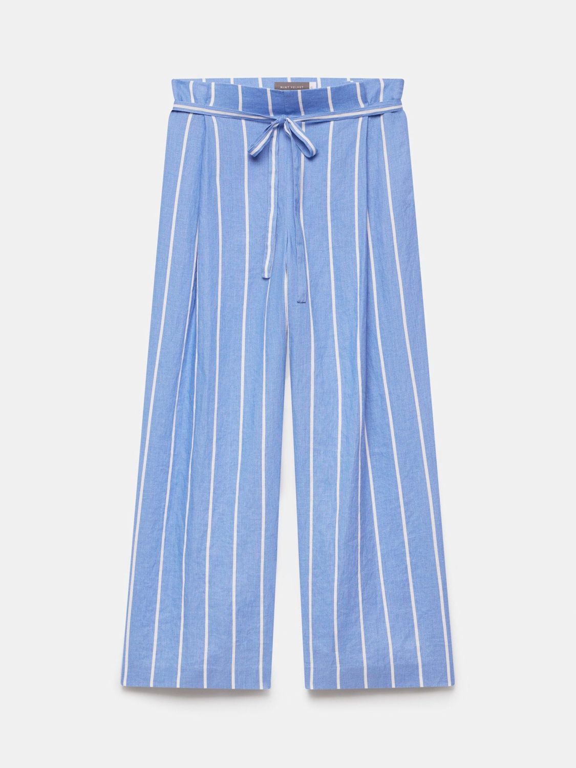 Mint Velvet Striped Linen Wide Leg Trousers, Blue/White, 6R