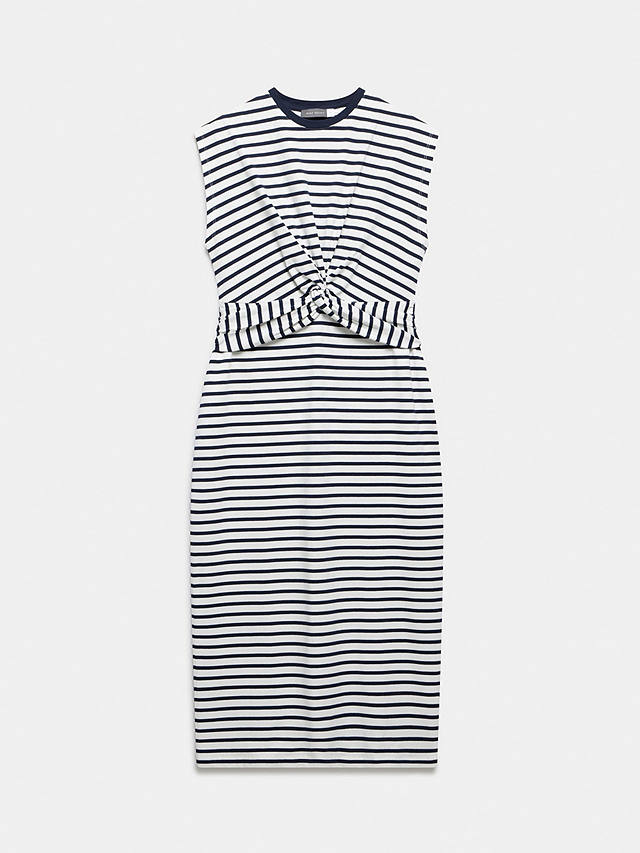 Mint Velvet Stripe Twist Detail Midi Jersey Dress, Navy/White