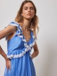 Mint Velvet Lace Trim Maxi Satin Dress, Blue