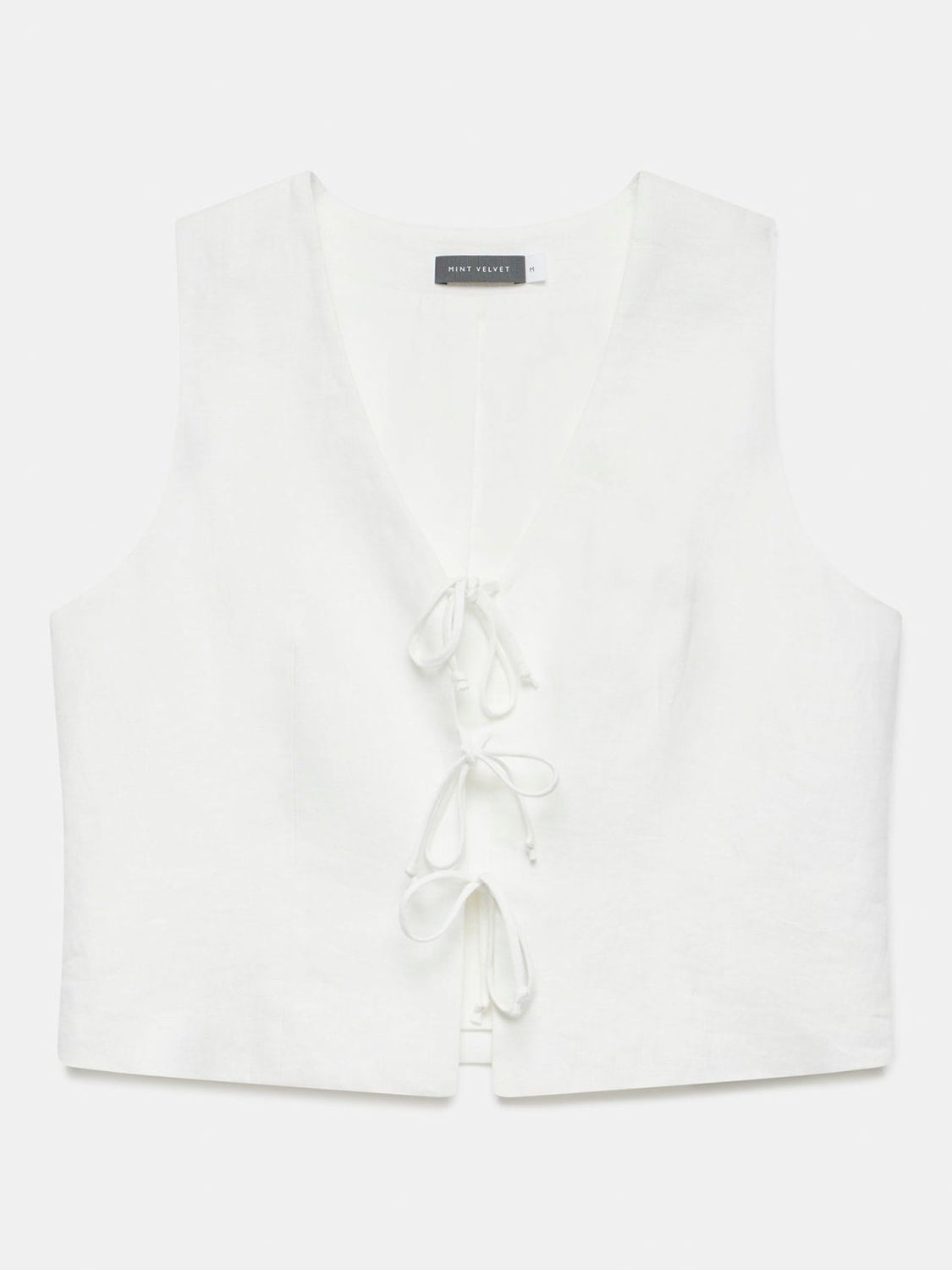 Mint Velvet Linen Tie Front Waistcoat Top, White, XS