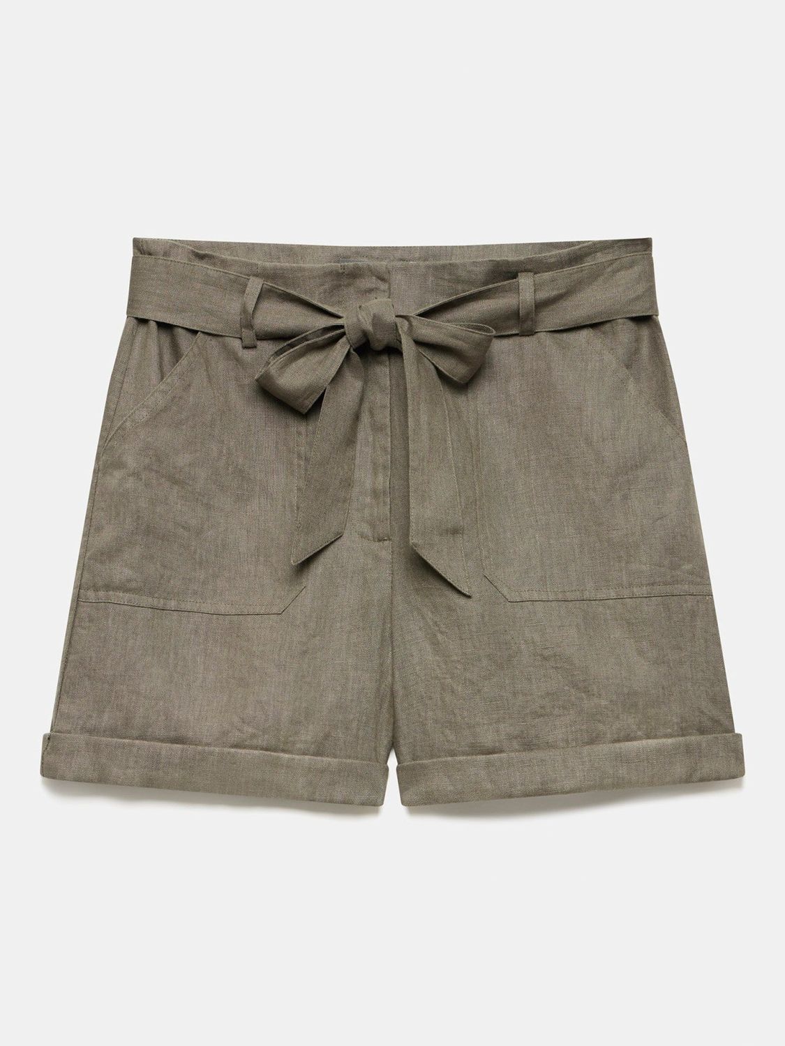 Buy Mint Velvet Linen Belted Shorts, Green Khaki Online at johnlewis.com