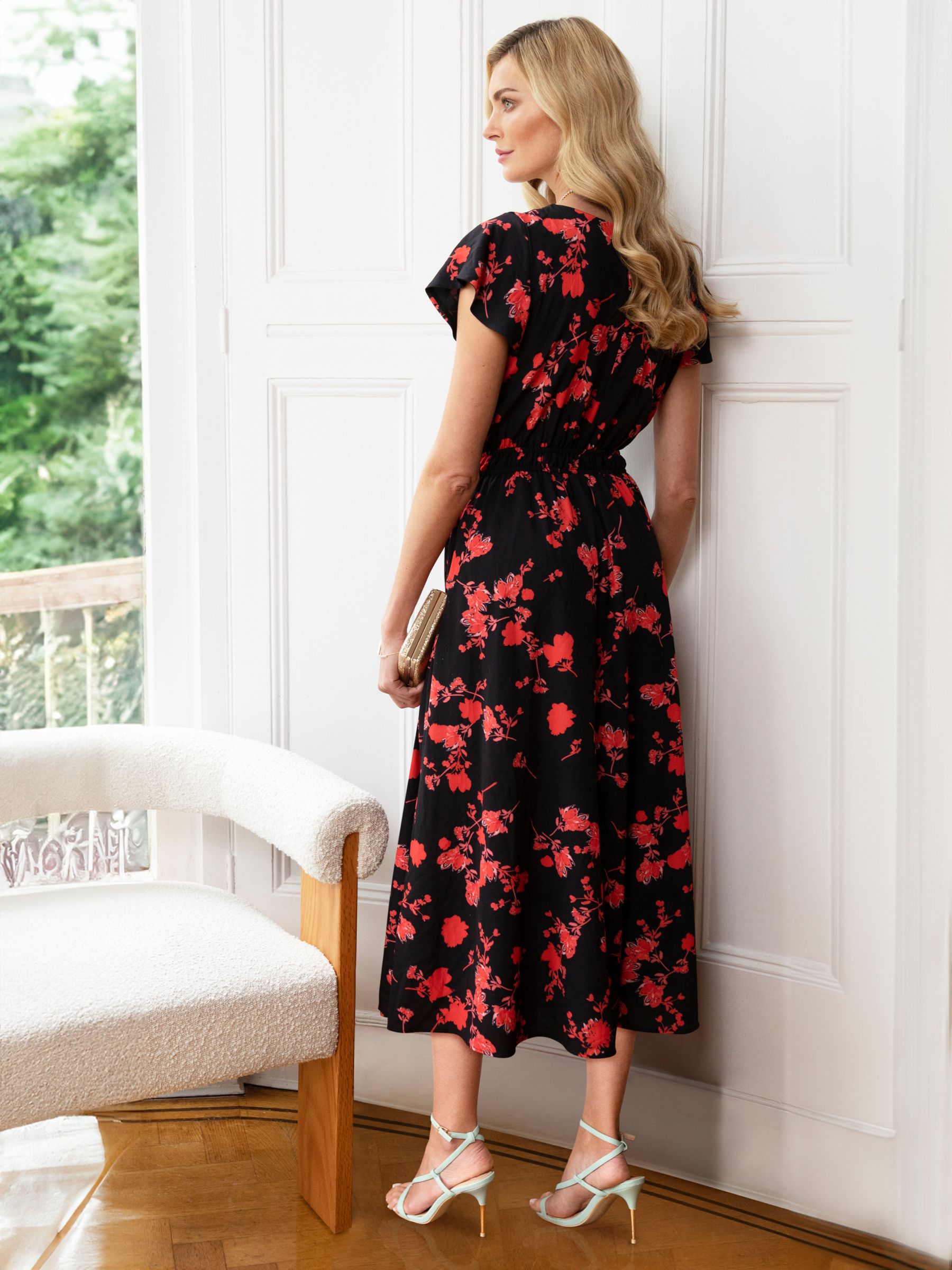 Buy HotSquash Petite Chiffon Floral Print Midi Dress, Red/Black Online at johnlewis.com